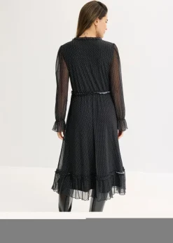 bonprix bonprix Vestido midi de malla negro - blanco topos Hot