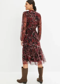 bonprix bonprix Vestido midi de malla Negro-rojo Discount