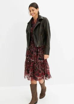 bonprix bonprix Vestido midi de malla Negro-rojo Discount