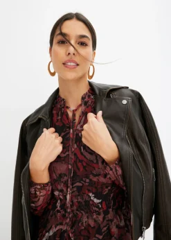 bonprix bonprix Vestido midi de malla Negro-rojo Discount