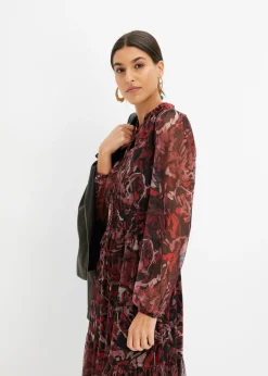 bonprix bonprix Vestido midi de malla Negro-rojo Discount