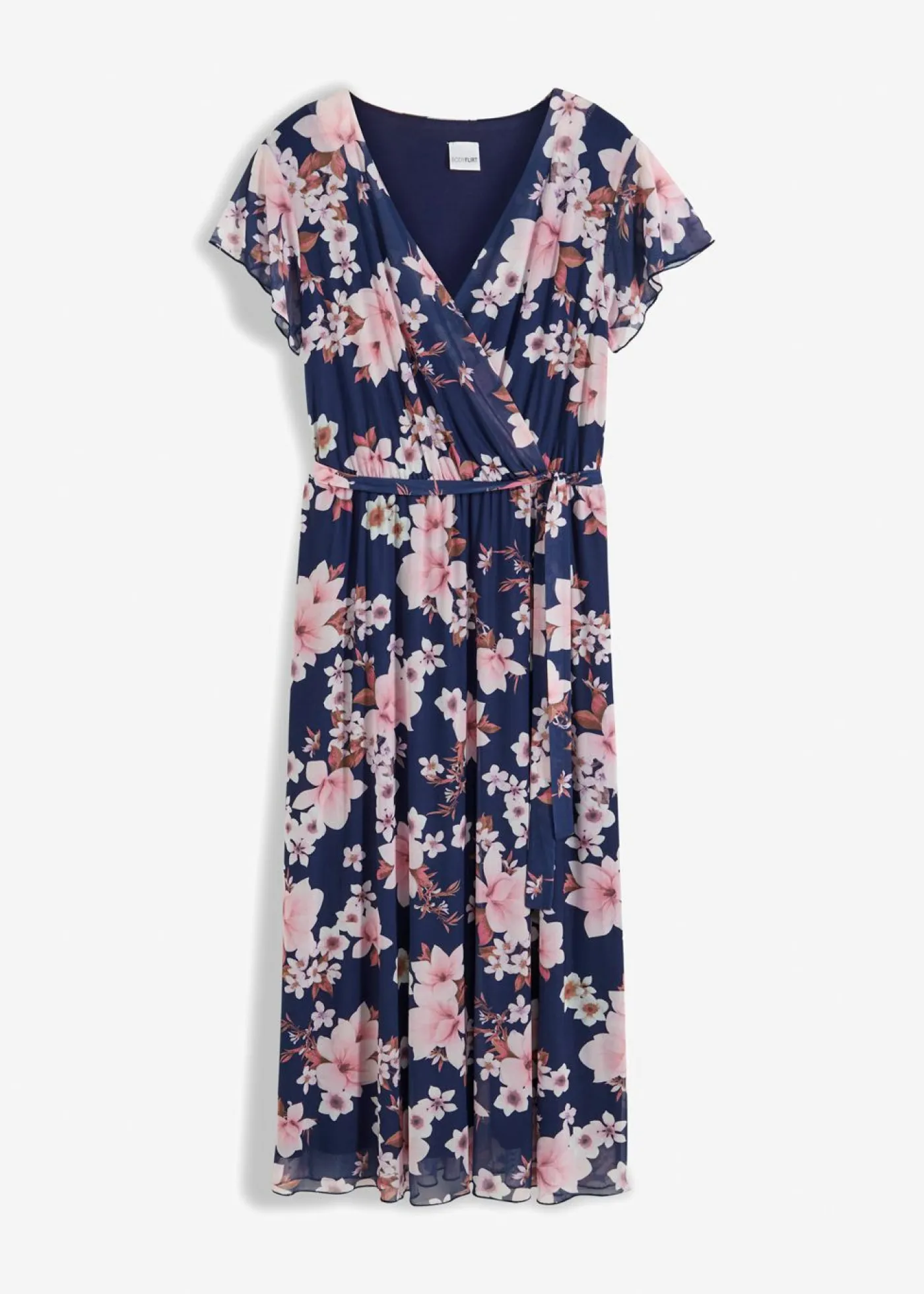 bonprix bonprix Vestido midi de malla estampado azul marino con flores