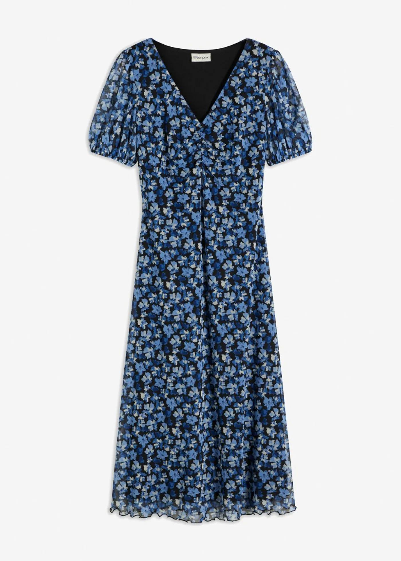bonprix bonprix Vestido midi de malla estampado Azul con flores Discount