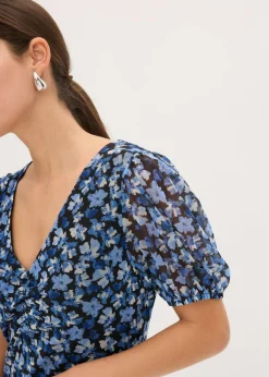 bonprix bonprix Vestido midi de malla estampado Azul con flores Discount