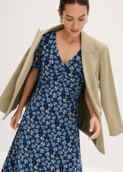 bonprix bonprix Vestido midi de malla estampado Azul con flores Discount