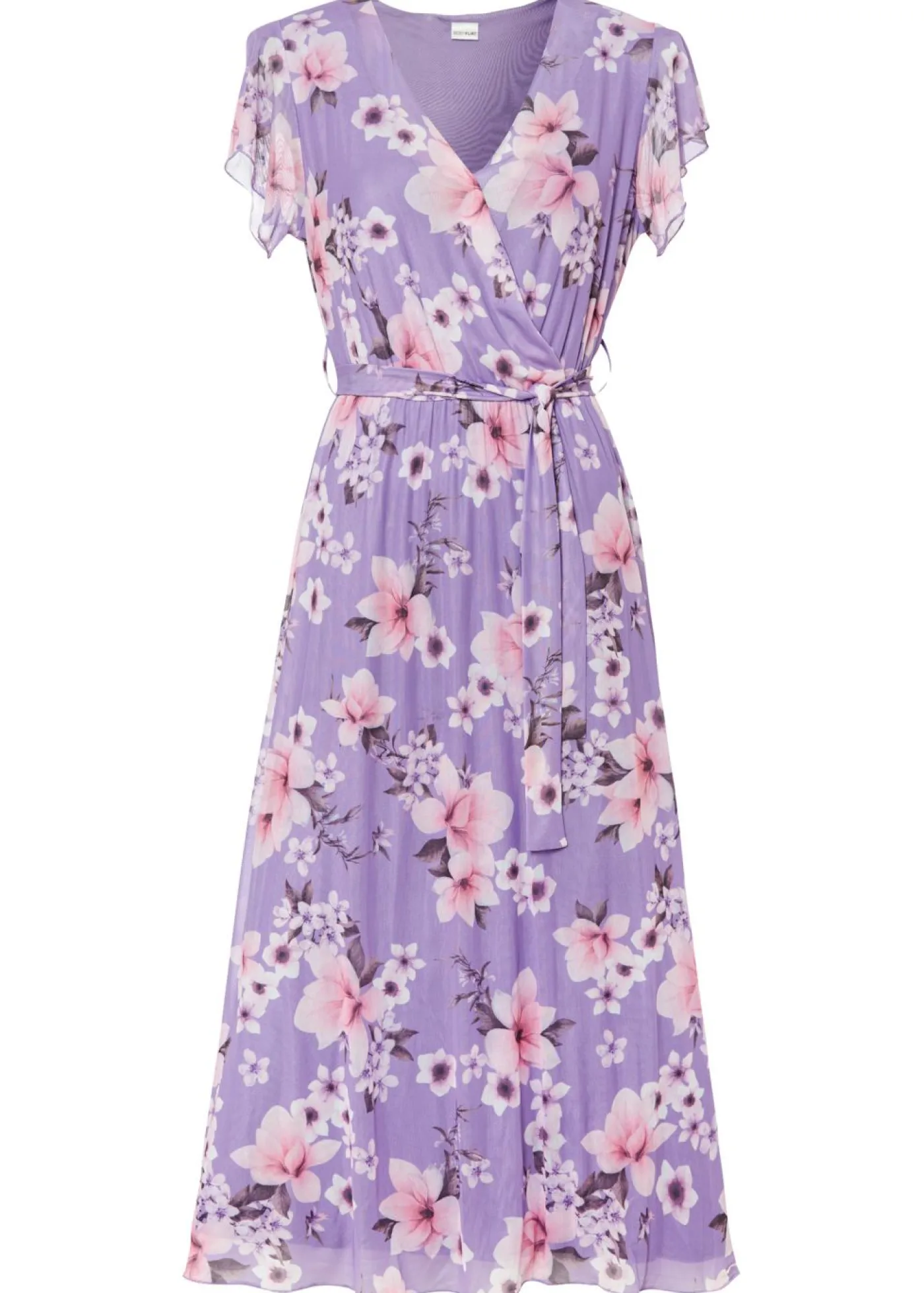 bonprix bonprix Vestido midi de malla estampado púrpura con flores Online