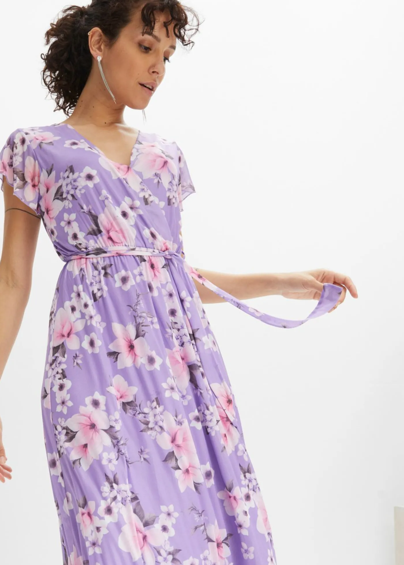 bonprix bonprix Vestido midi de malla estampado púrpura con flores Online
