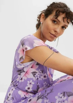 bonprix bonprix Vestido midi de malla estampado púrpura con flores Online