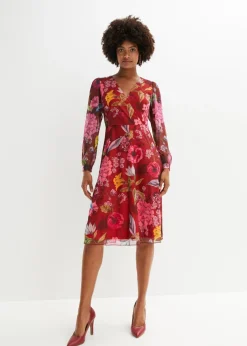 bonprix bonprix Vestido midi de malla ligera burdeos/rosa caliente