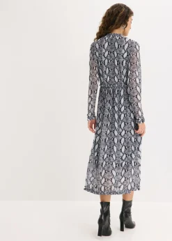 bonprix bonprix Vestido midi de malla suave Negro-blanco con estampado de serpiente Best