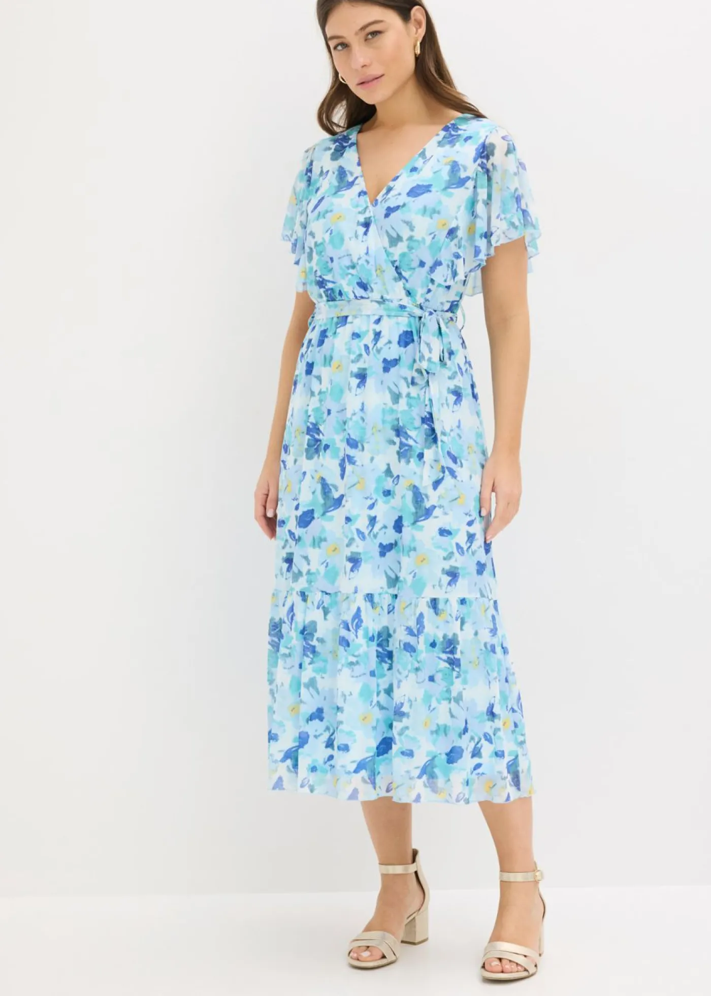 bonprix bonprix Vestido midi de malla suave Azul con flores