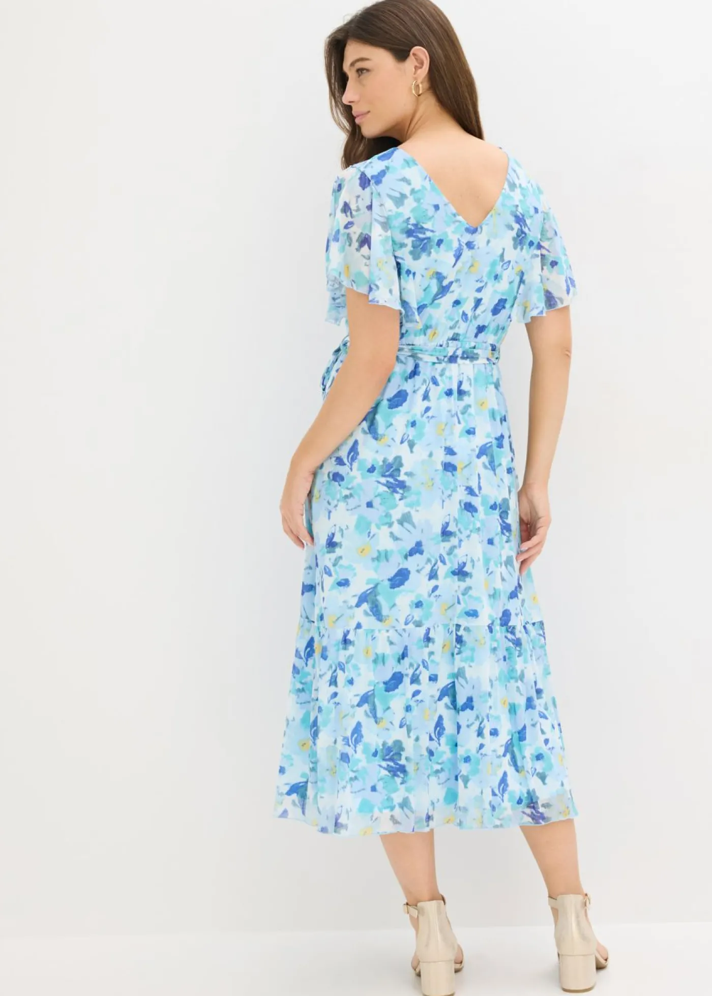 bonprix bonprix Vestido midi de malla suave Azul con flores