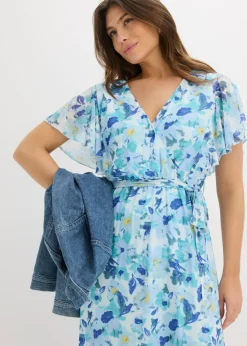 bonprix bonprix Vestido midi de malla suave Azul con flores
