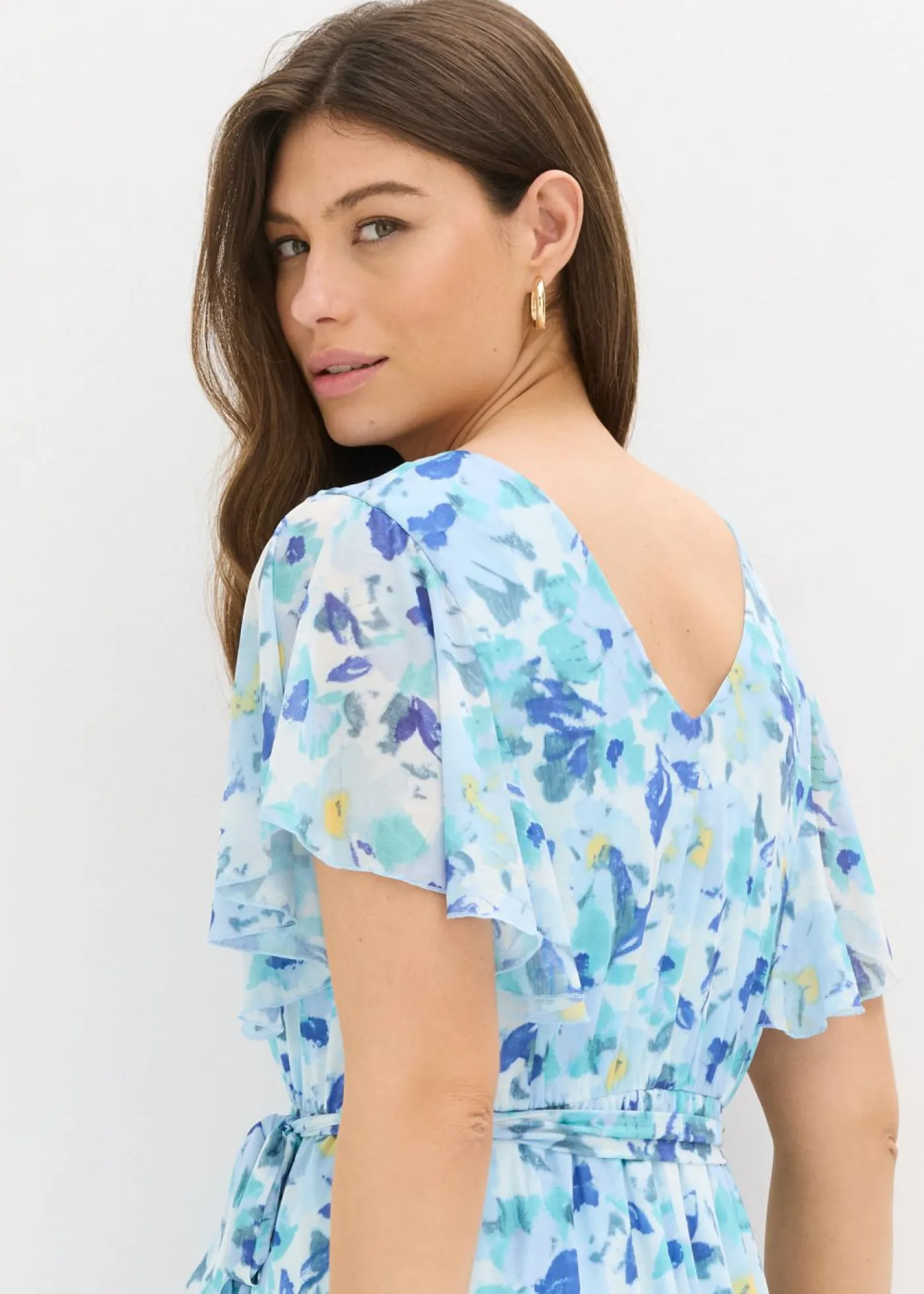 bonprix bonprix Vestido midi de malla suave Azul con flores