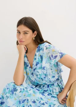 bonprix bonprix Vestido midi de malla suave Azul con flores