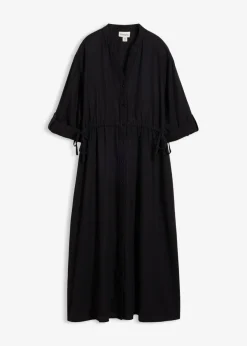 bonprix bonprix Vestido midi de mezcla de lino Negro Clearance