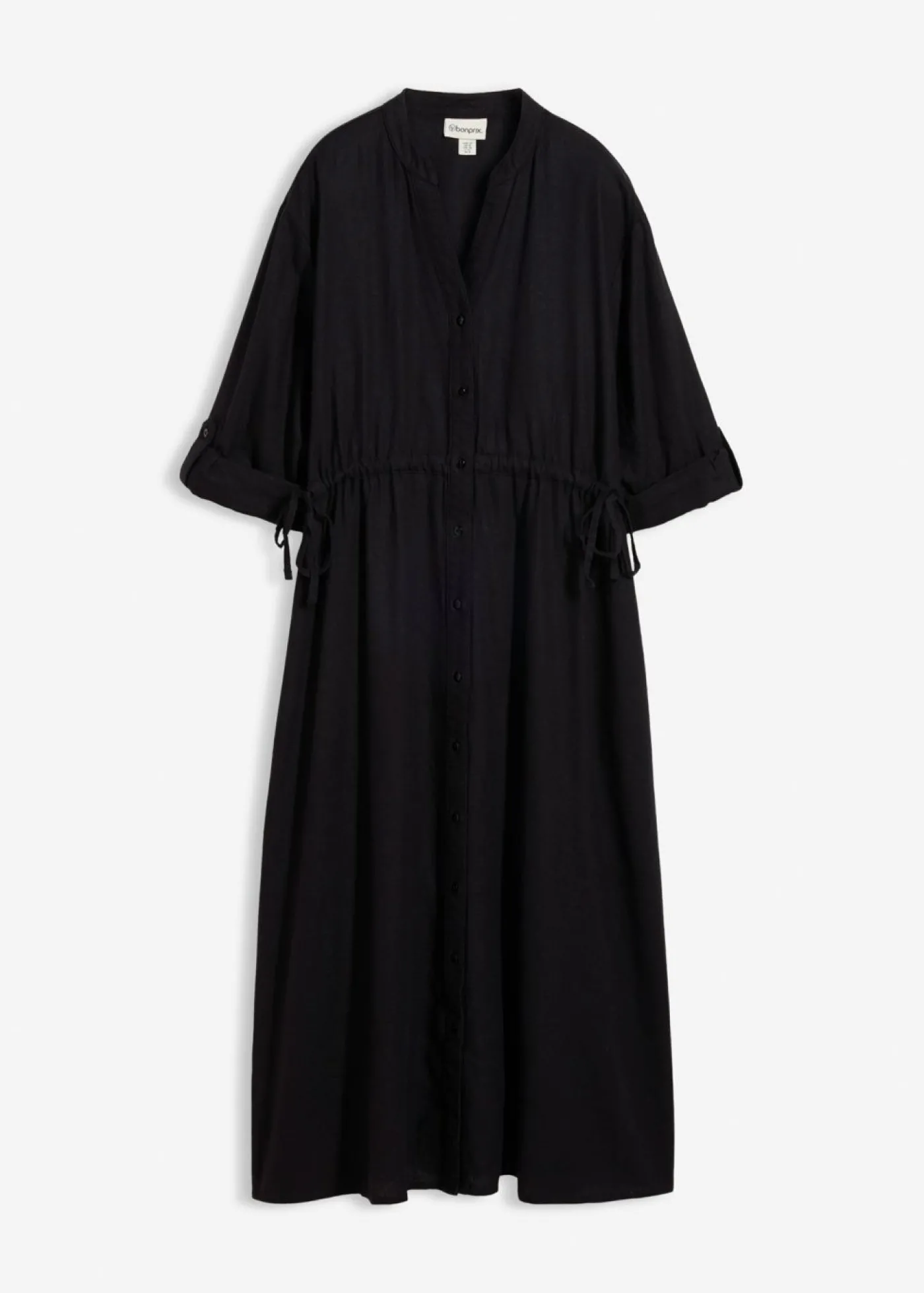 bonprix bonprix Vestido midi de mezcla de lino Negro Clearance