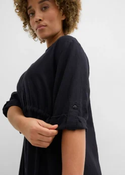 bonprix bonprix Vestido midi de mezcla de lino Negro Clearance