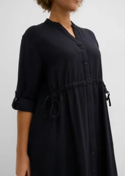 bonprix bonprix Vestido midi de mezcla de lino Negro Clearance