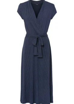 bonprix bonprix Vestido midi de mezcla de viscosa Azul marino-blanco de lunares Discount