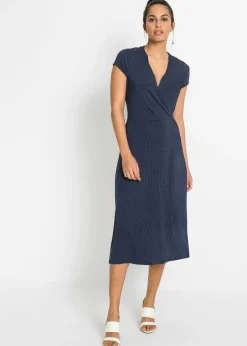bonprix bonprix Vestido midi de mezcla de viscosa Azul marino-blanco de lunares Discount