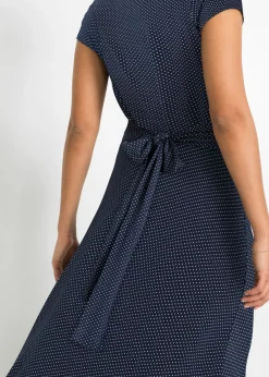 bonprix bonprix Vestido midi de mezcla de viscosa Azul marino-blanco de lunares Discount