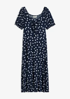 bonprix bonprix Vestido midi de mezcla de viscosa Azul marino-blanco de lunares New