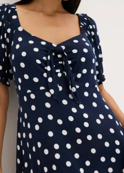 bonprix bonprix Vestido midi de mezcla de viscosa Azul marino-blanco de lunares New