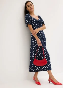 bonprix bonprix Vestido midi de mezcla de viscosa Azul marino-blanco de lunares New