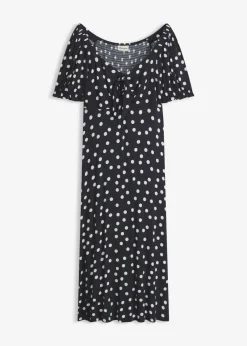 bonprix bonprix Vestido midi de mezcla de viscosa Negro-blanco de lunares Online