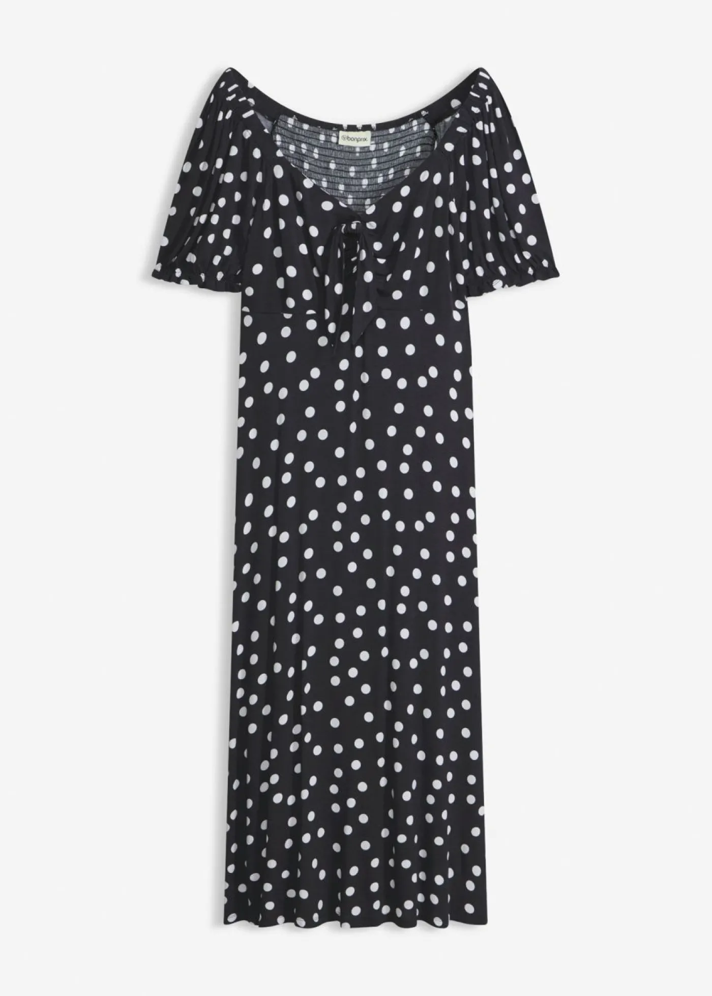bonprix bonprix Vestido midi de mezcla de viscosa Negro-blanco de lunares Online