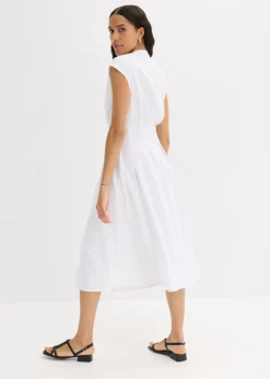 bonprix bonprix Vestido midi de mezcla de lino ligero Blanco Hot