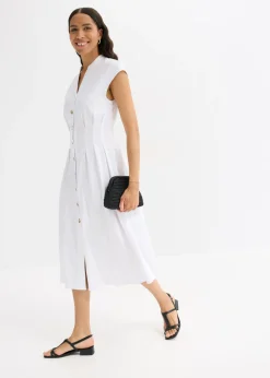 bonprix bonprix Vestido midi de mezcla de lino ligero Blanco Hot