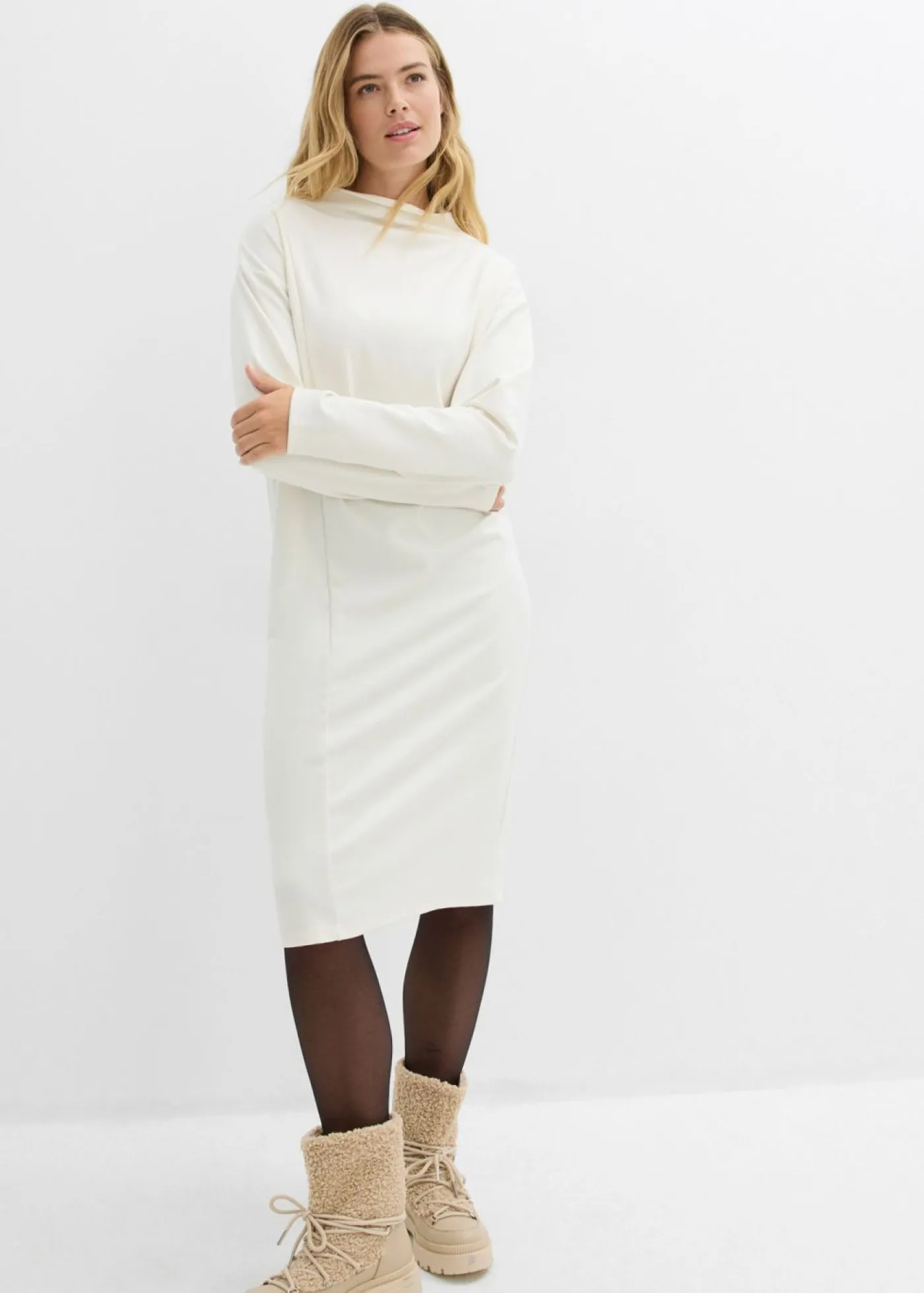 bonprix bonprix Vestido midi de mezcla de viscosa blanco perla Discount