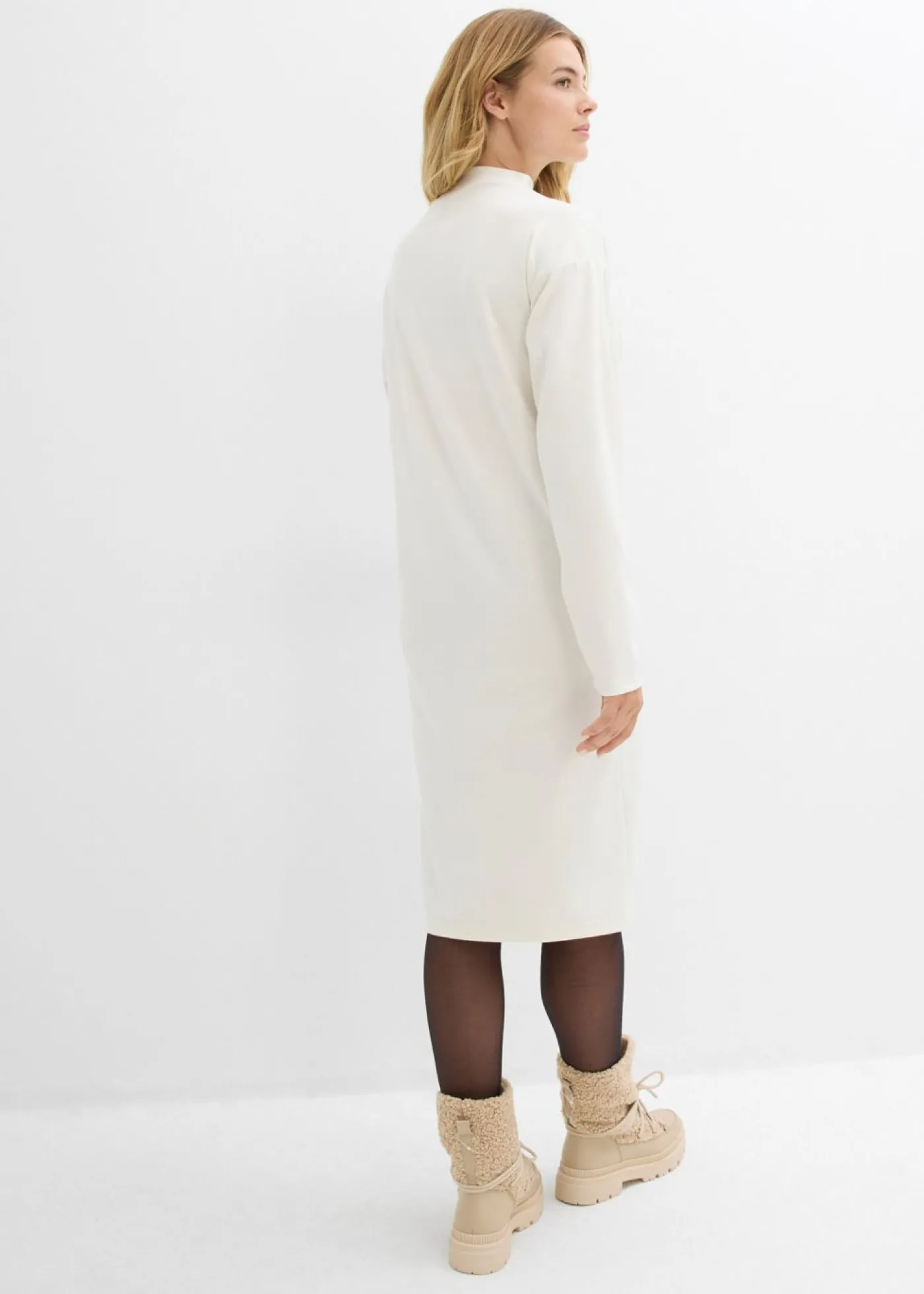 bonprix bonprix Vestido midi de mezcla de viscosa blanco perla Discount