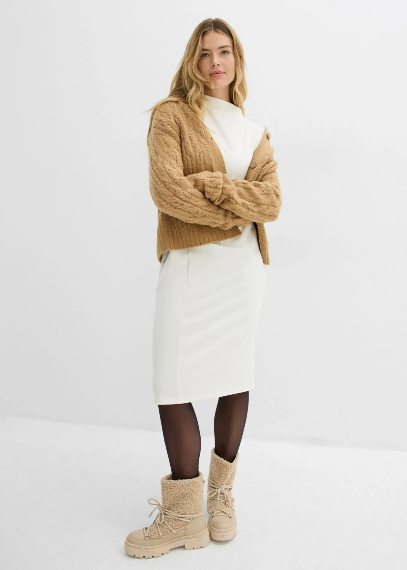 bonprix bonprix Vestido midi de mezcla de viscosa blanco perla Discount