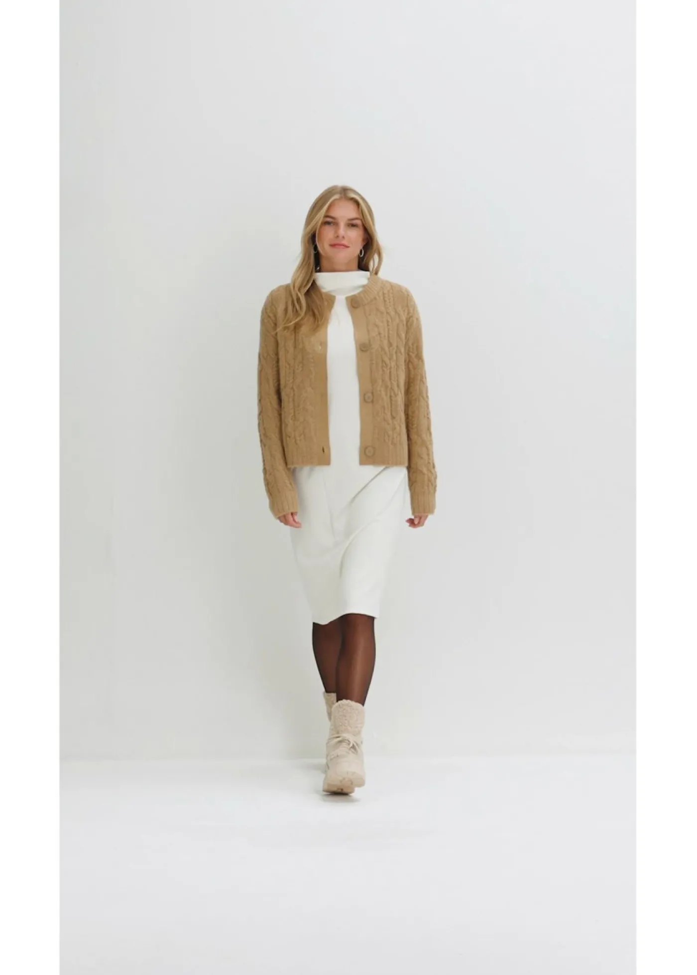 bonprix bonprix Vestido midi de mezcla de viscosa blanco perla Discount