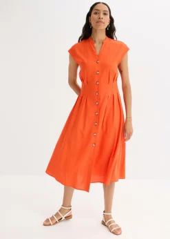 bonprix bonprix Vestido midi de mezcla de lino ligero Rojo amapola Online