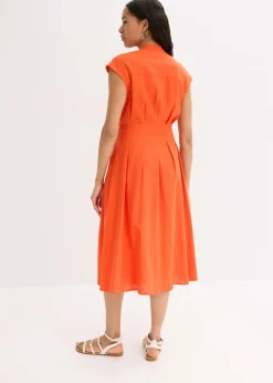 bonprix bonprix Vestido midi de mezcla de lino ligero Rojo amapola Online