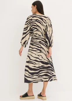 bonprix bonprix Vestido midi de mezcla de viscosa fluida estampado cebra negro-blanco lana