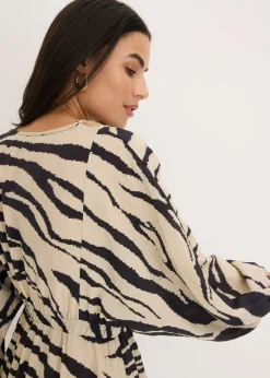 bonprix bonprix Vestido midi de mezcla de viscosa fluida estampado cebra negro-blanco lana