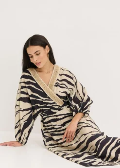 bonprix bonprix Vestido midi de mezcla de viscosa fluida estampado cebra negro-blanco lana