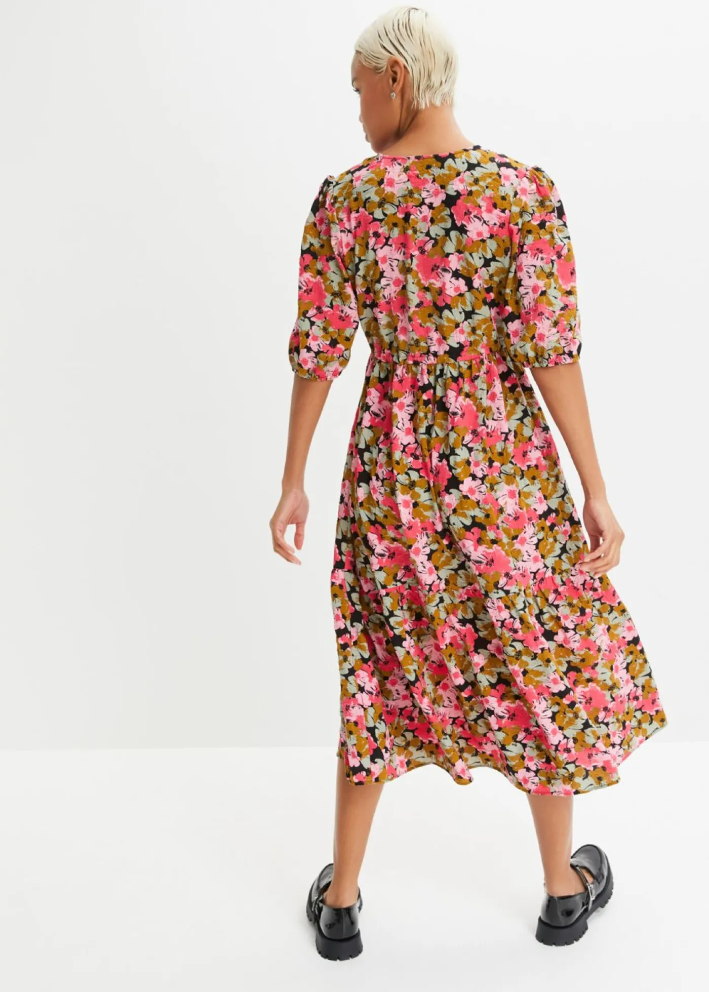 bonprix bonprix Vestido midi de mezcla de viscosa verde tierra/rosa hibisco con flores Outlet