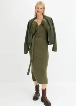 bonprix bonprix Vestido midi de punto Verde oliva oscuro jaspeado Discount