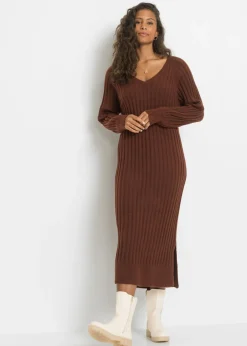 bonprix bonprix Vestido midi de punto Marrón caoba