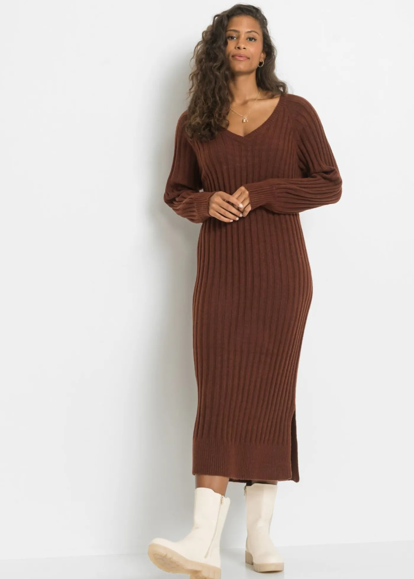 bonprix bonprix Vestido midi de punto Marrón caoba