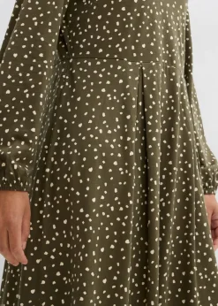 bonprix bonprix Vestido midi de punto de algodón Verde oliva oscuro/arena claro de lunares Hot