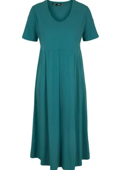 bonprix bonprix Vestido midi de punto de algodón Verde pimienta monocolor New