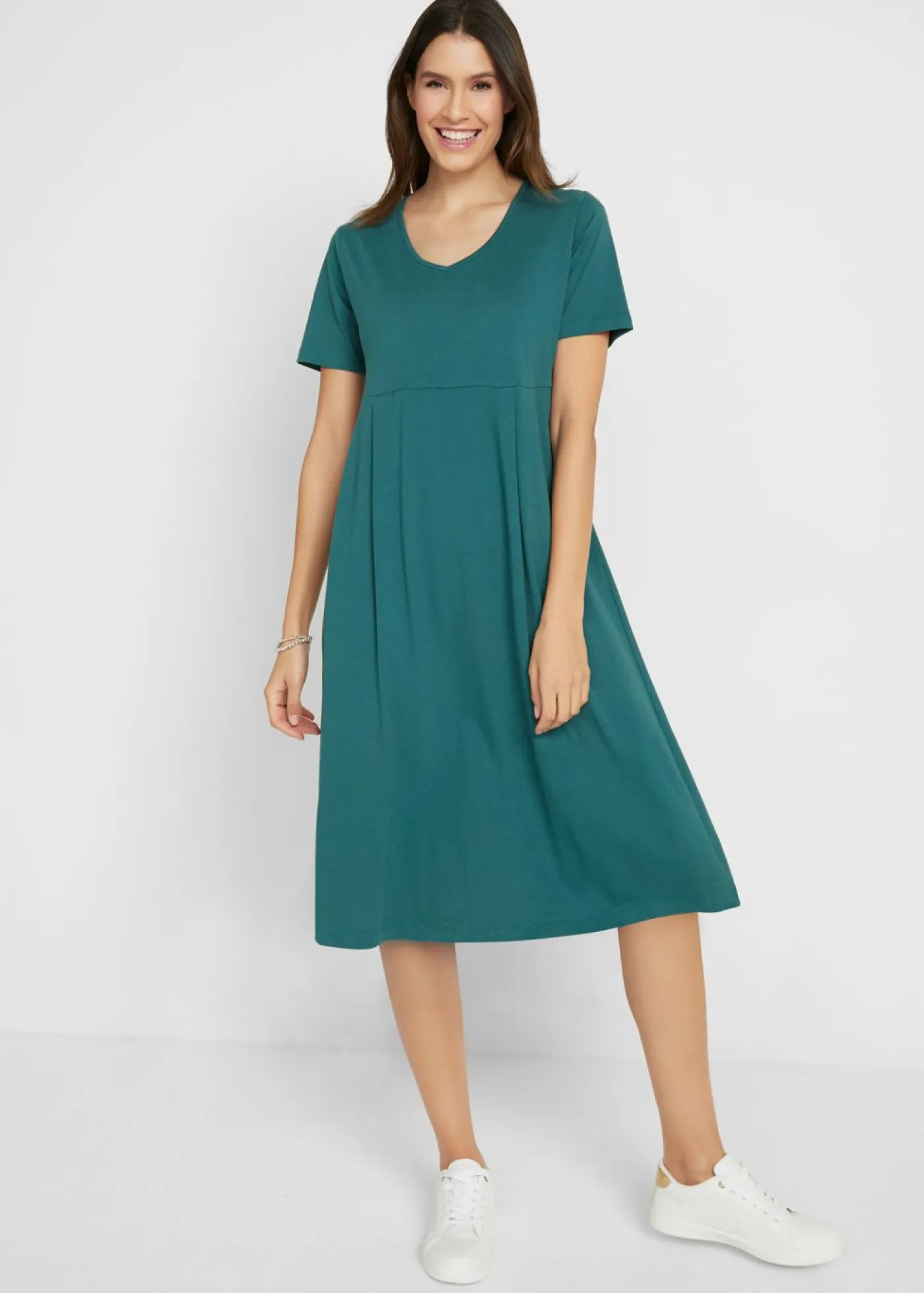 bonprix bonprix Vestido midi de punto de algodón Verde pimienta monocolor New