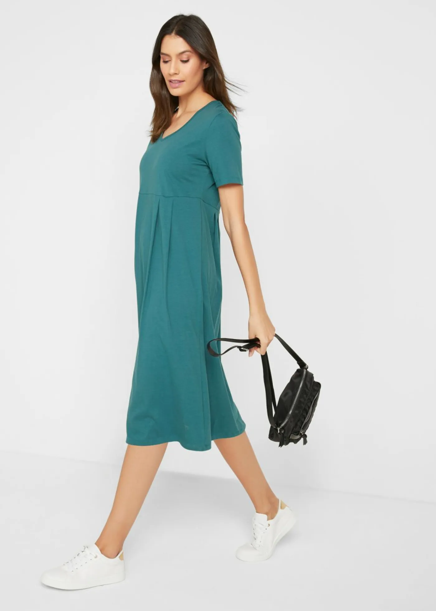 bonprix bonprix Vestido midi de punto de algodón Verde pimienta monocolor New
